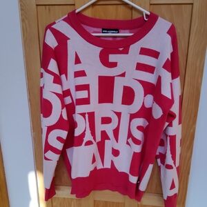 Karl Lagerfeld Vibrant Red and White Text Sweater